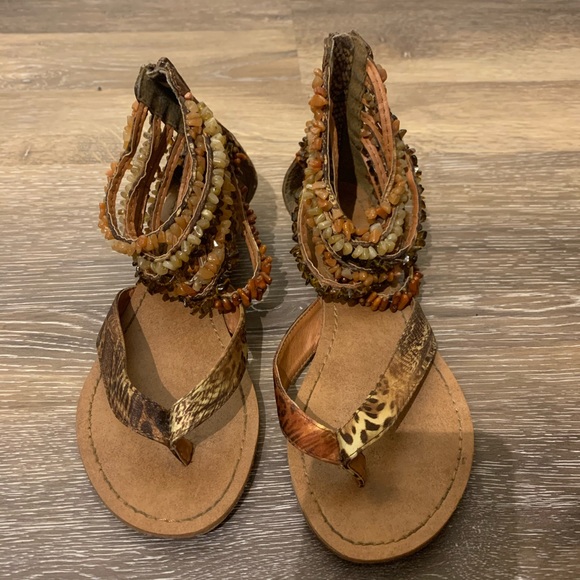 Shoes - Animal Print Beaded Sandals
